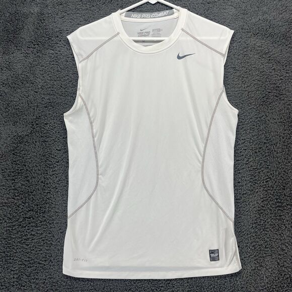 Nike Pro Combat Dri-Fit Fitted‎ Tank Shirt Mens Medium White Sleeveless Stretch - Picture 1 of 5